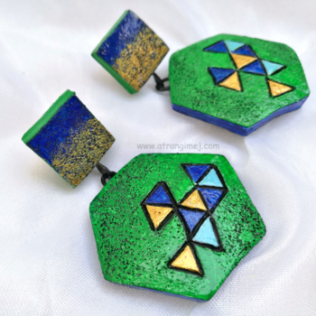 Hexagon Contemporary Earrings [Peacock Green & Blue]