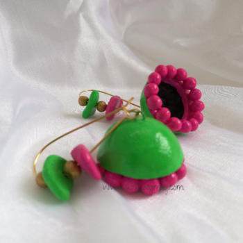 Quirky Jhumka[Green and Pink]