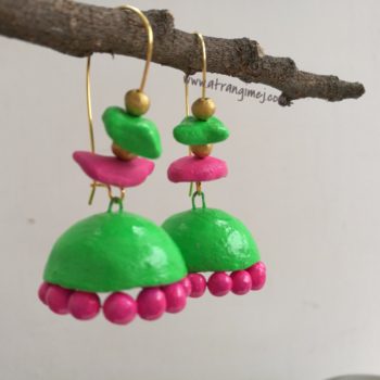 Quirky Jhumka[Green and Pink]